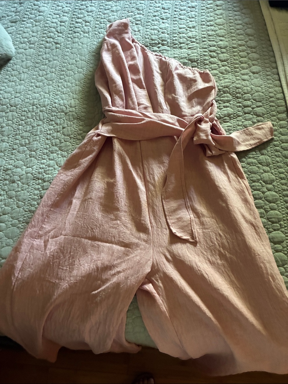 SHEIN Blush Pink One-Shoulder Jumpsuit with Waist Tie
